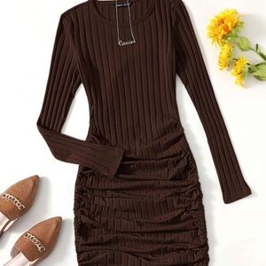 Drawstring ruched side bodycon dress